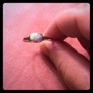 Sterling silver simulated white opal ring